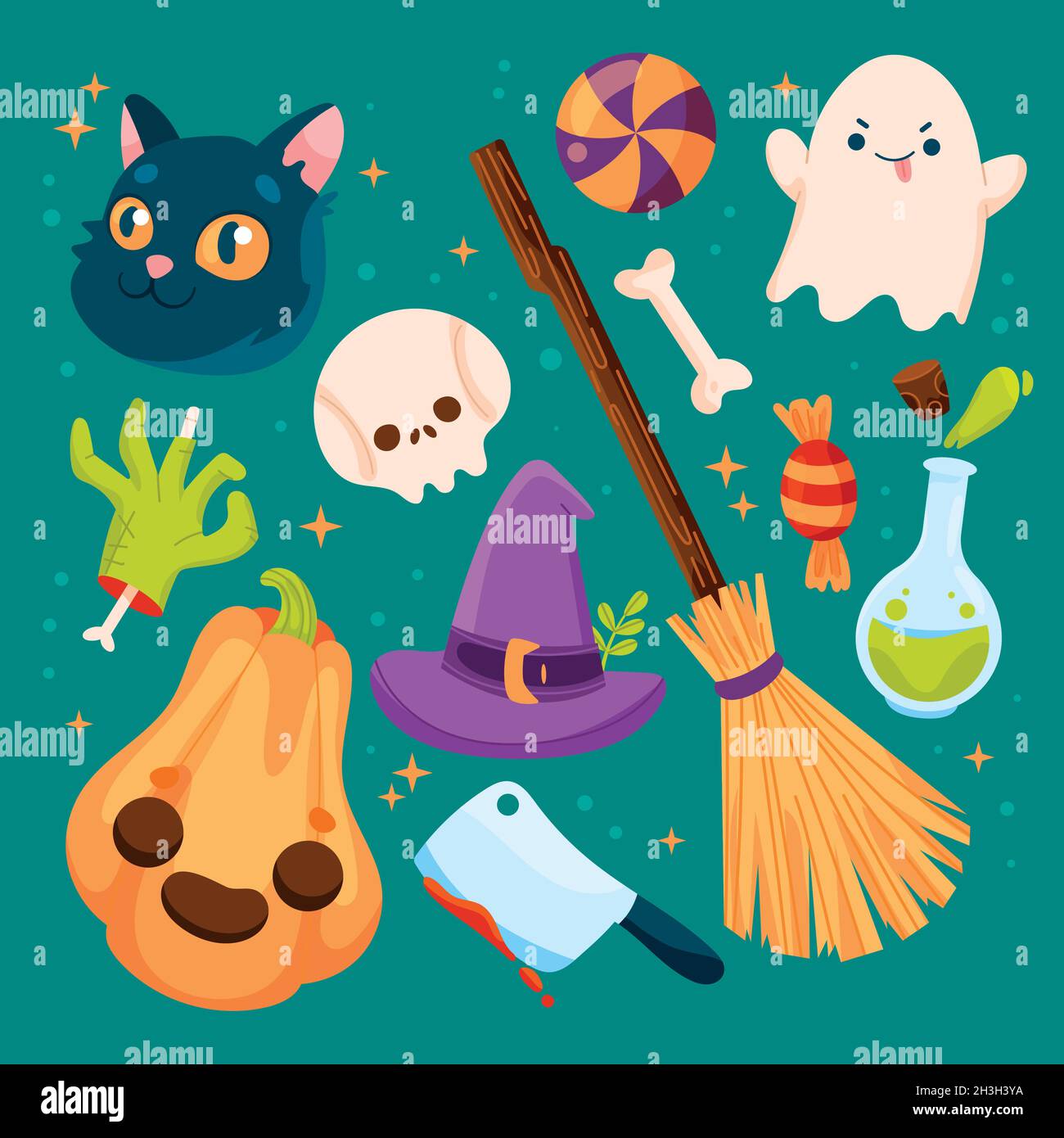 hand drawn flat halloween elements collection vector design ...