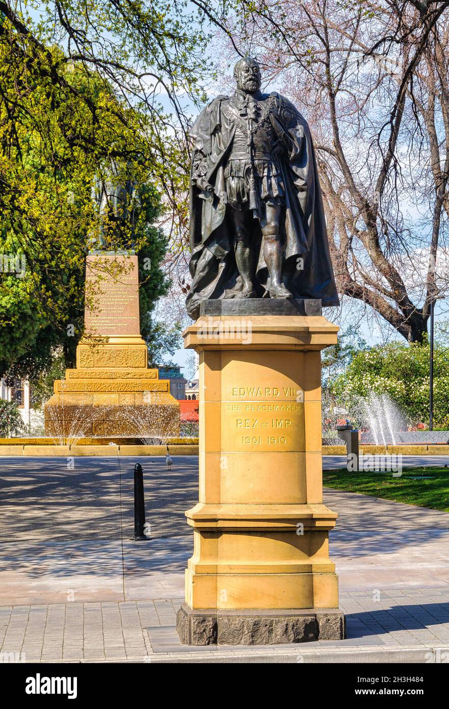 The statue of King Edward VII, The Peacemaker, dressed in the robes of the Order of the Garter - Hobart, Tasmania, Australia Stock Photo