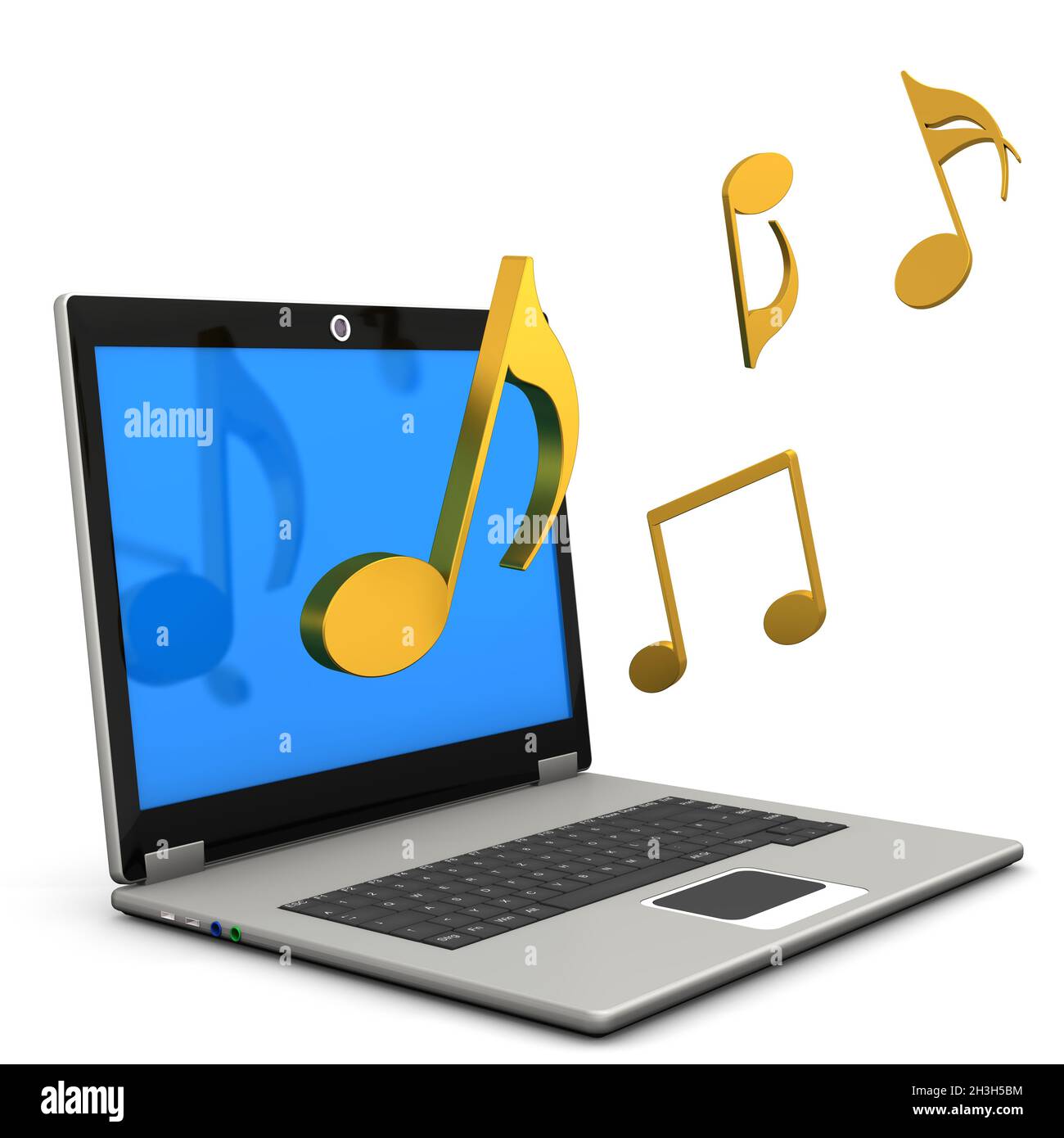 Laptop Music Notes Stock Photo Alamy