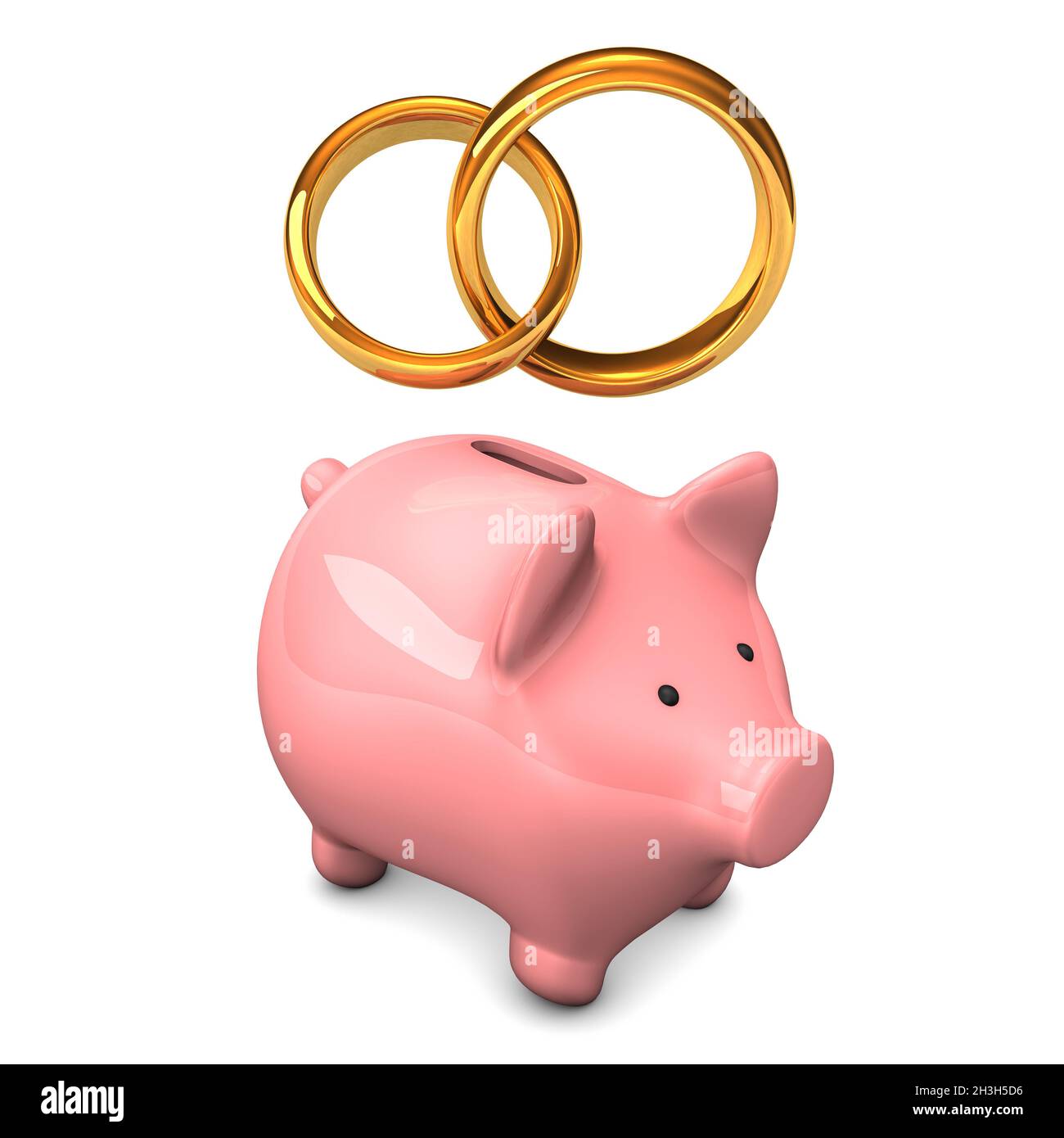 Piggy Bank Golden Wedding Bands Stock Photo Alamy