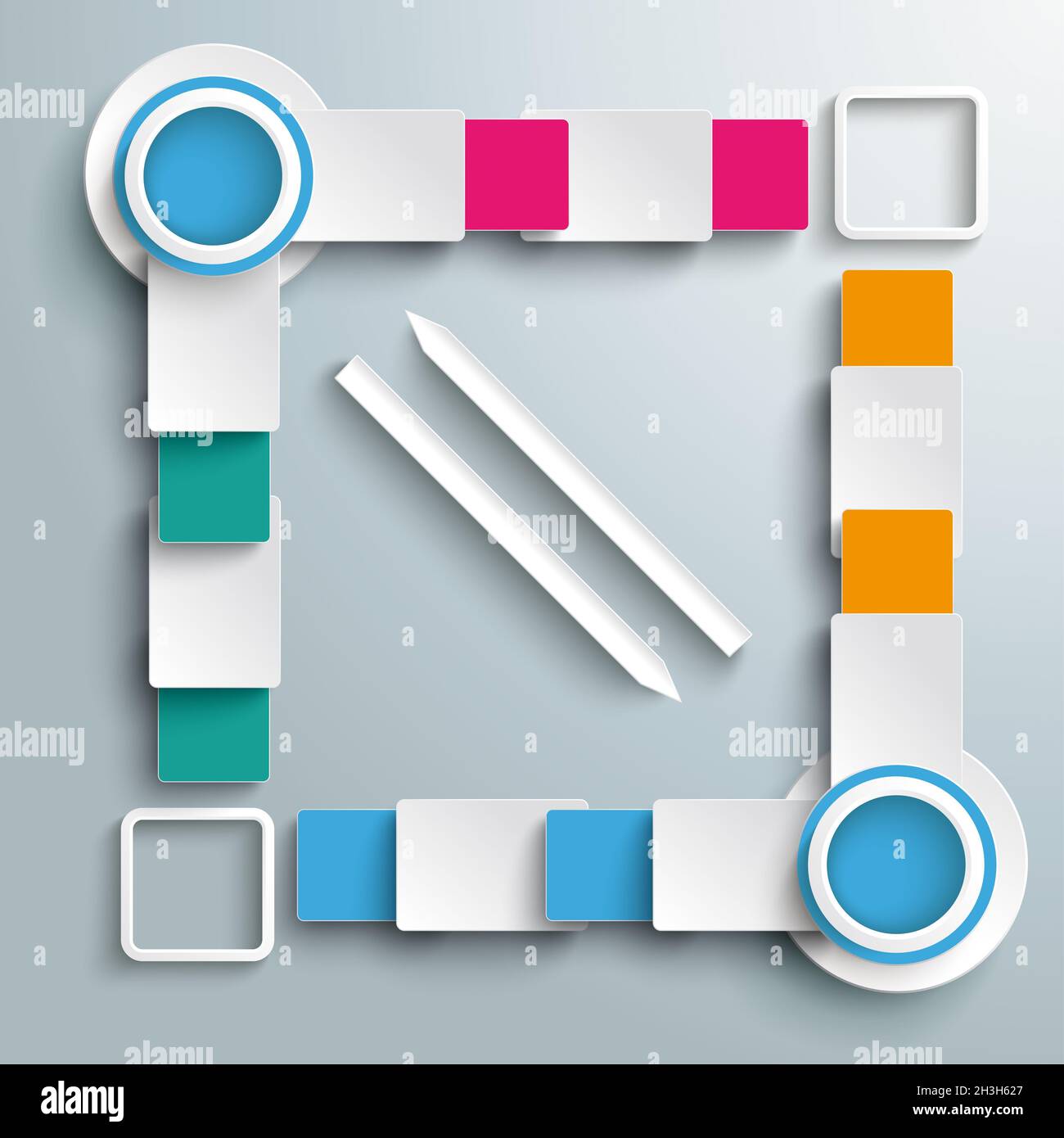 Big Quadrat Two Arrows Four Colored Batch Rectangles PiAd Stock Photo