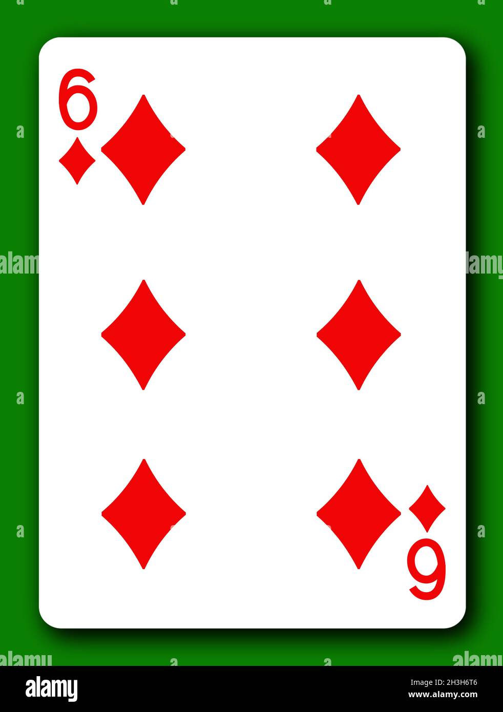 6 Six of Diamonds playing card with clipping path to remove background Stock Photo