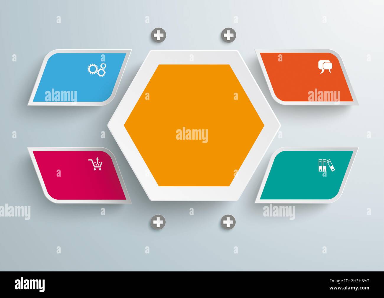 4 Colored Bevel Rectangels Hexagon Infographic PiAd Stock Photo