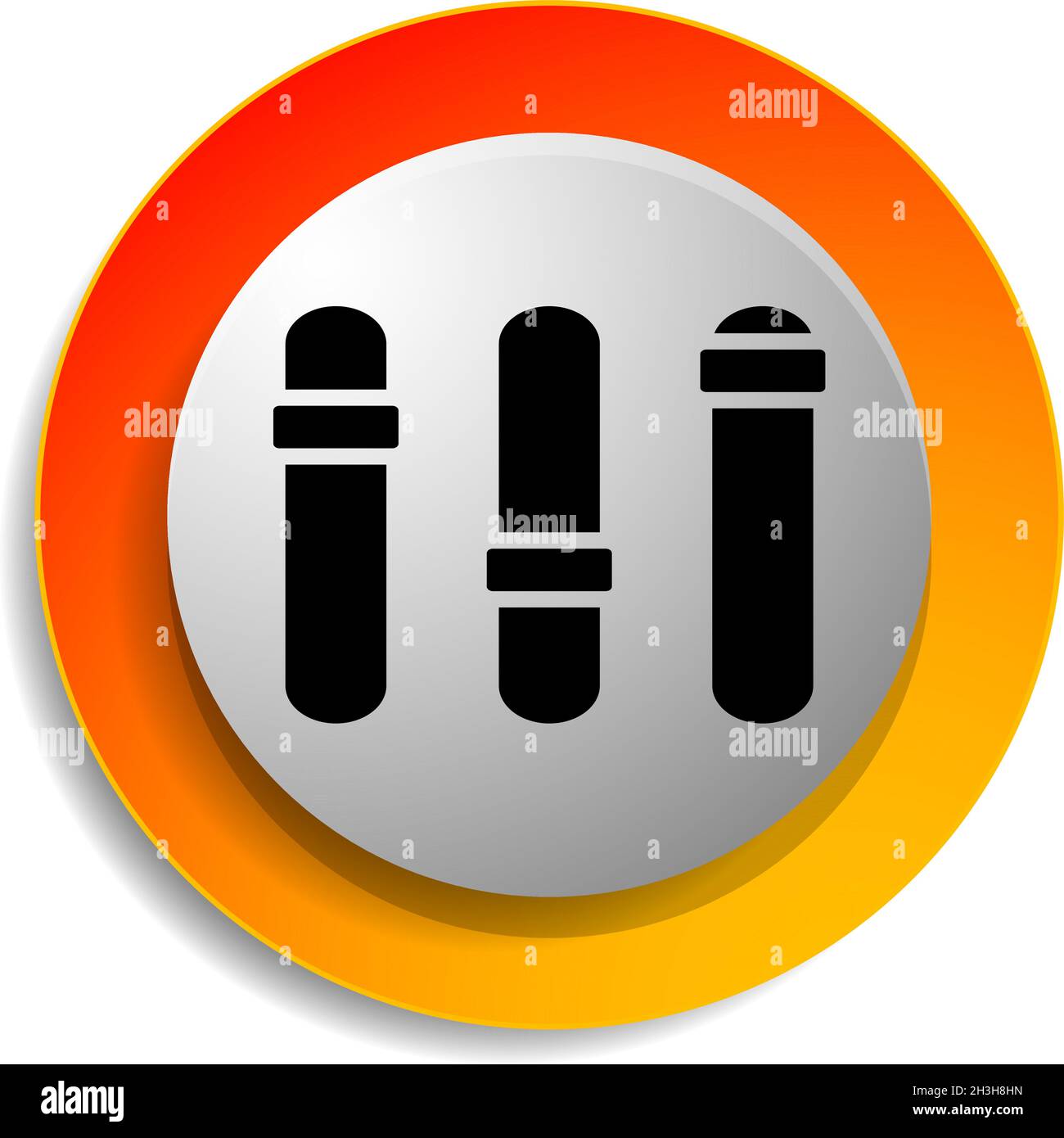 Adjuster, slider, tuner, fader bars with levers, knobs stock vector