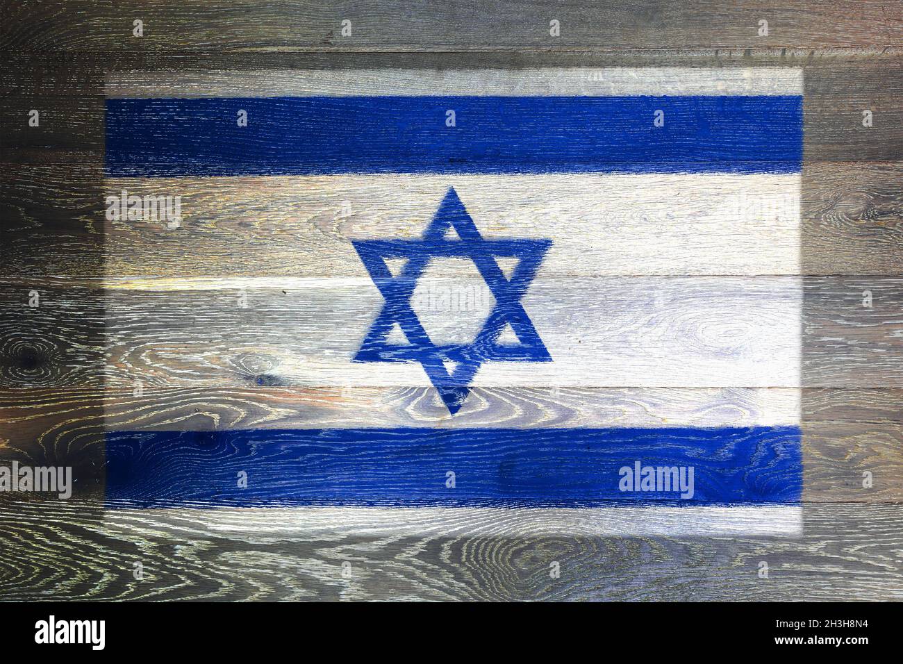Israel flag on rustic old wood surface background Stock Photo