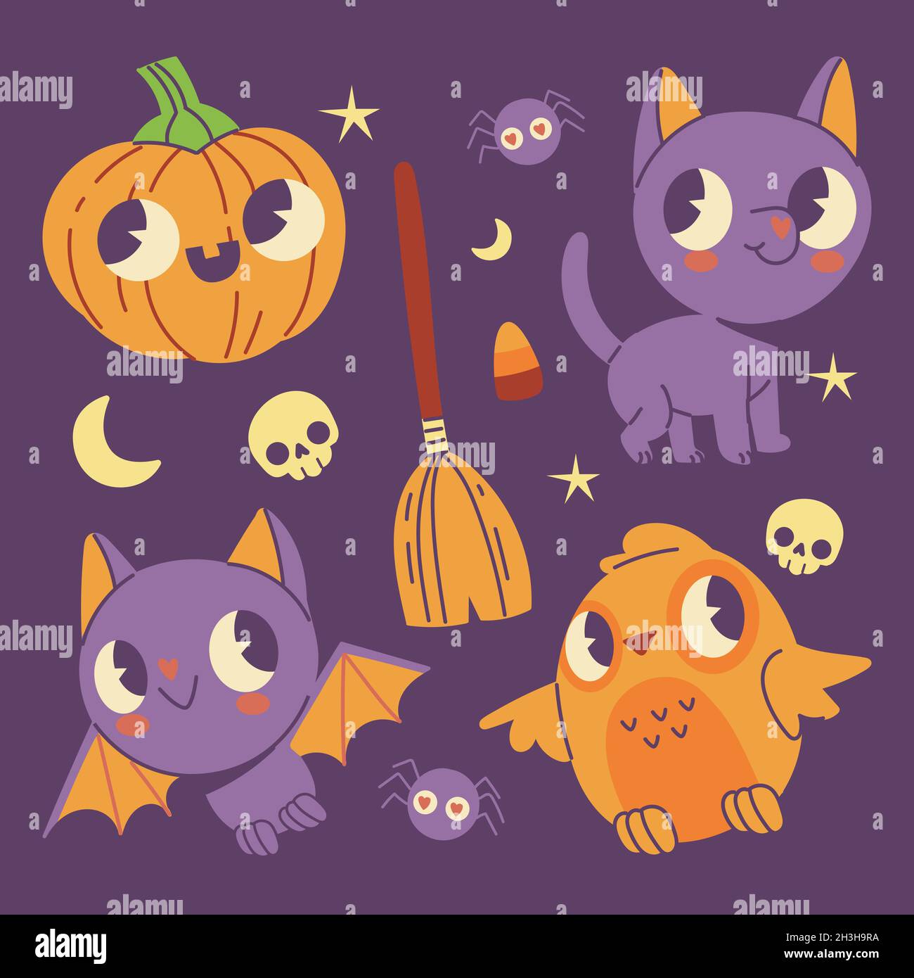 hand drawn flat halloween elements collection vector design ...