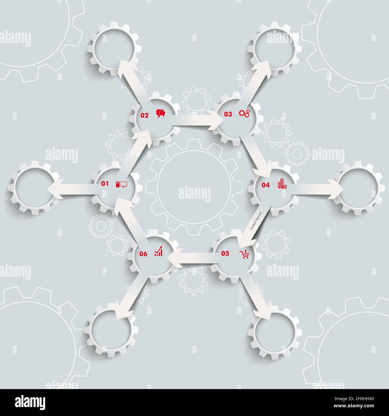 6 White Gears 6 Arrows Cycle Hexagon Molecule PiAd Stock Photo Alamy
