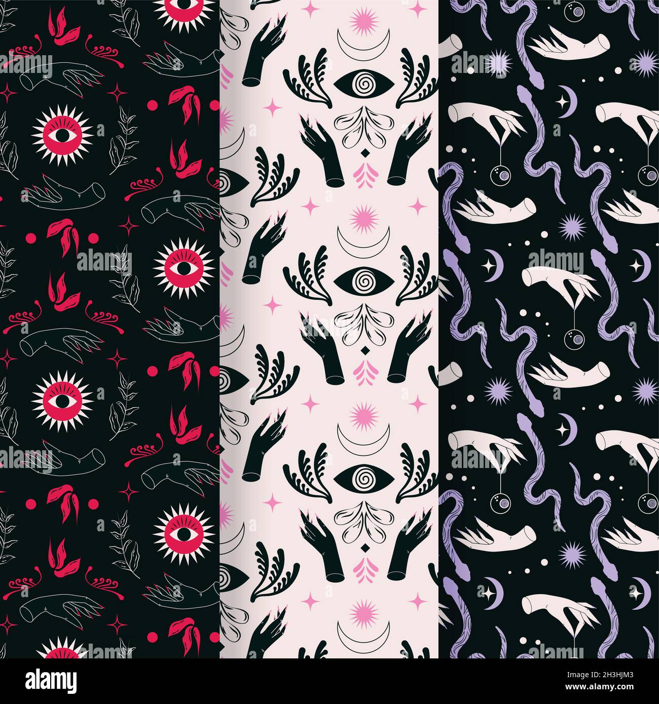 hand drawn flat halloween patterns collection Stock Vector