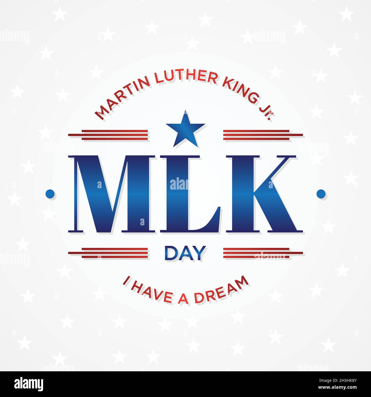 MLK or Martin Luther King letter emblem design in American Flag colors on an isolated white background. Vector illustration EPS.8 EPS.10 Stock Vector
