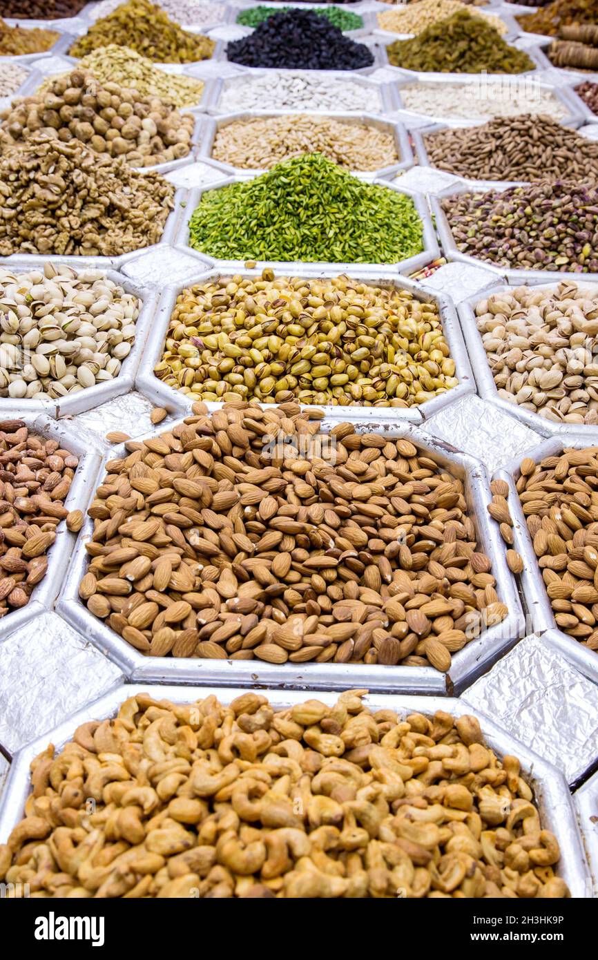 Dried fruit and nuts mix in Dubai market Stock Photo