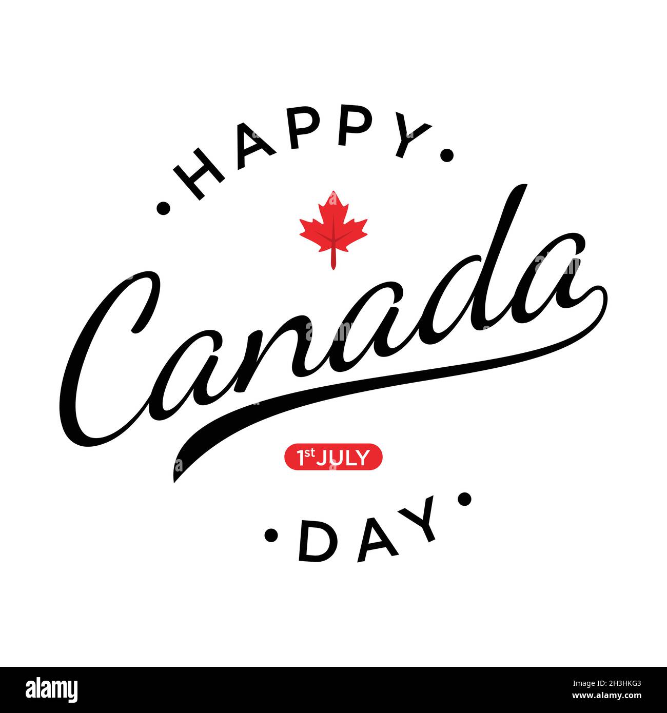 Happy Canada day lettering design with red maple leaf vector image. Vector illustration EPS.8 EPS.10 Stock Vector
