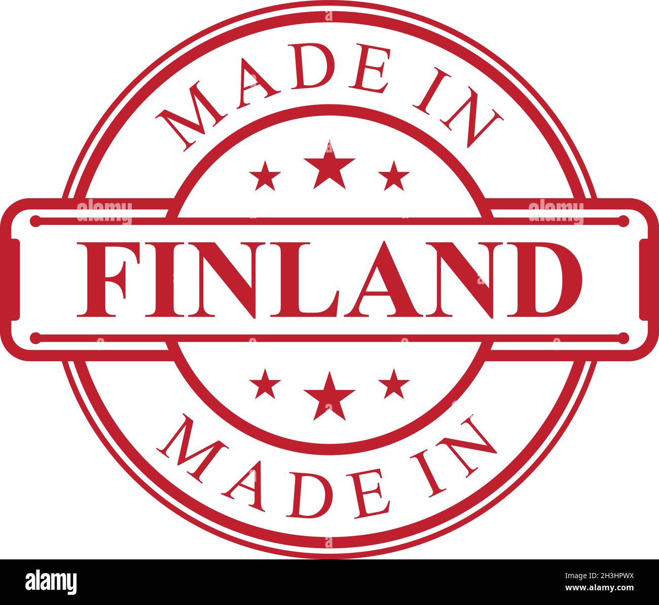 Made in Finland label icon with red color emblem on the white background. Vector quality logo emblem design element. Vector illustration EPS.8 EPS.10 Stock Vector