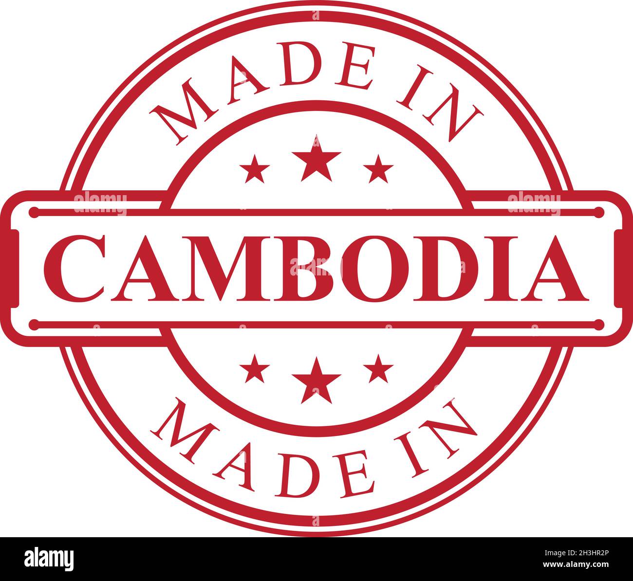 Made in Cambodia label icon with red color emblem on the white