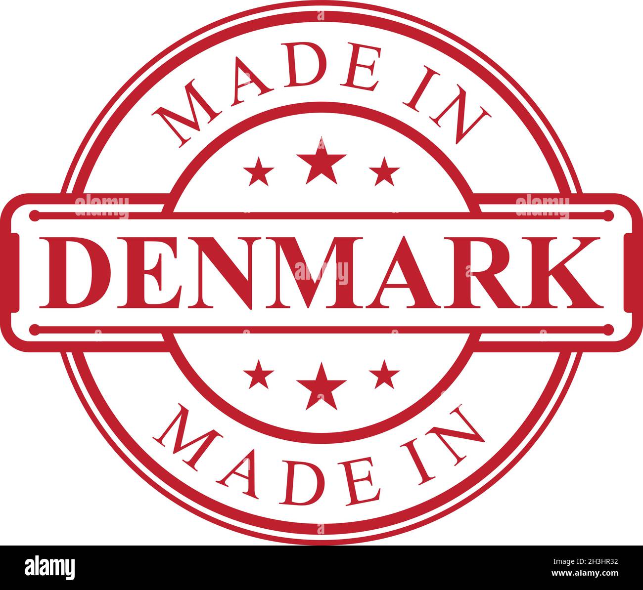 Made in Denmark label icon with red color emblem on the white
