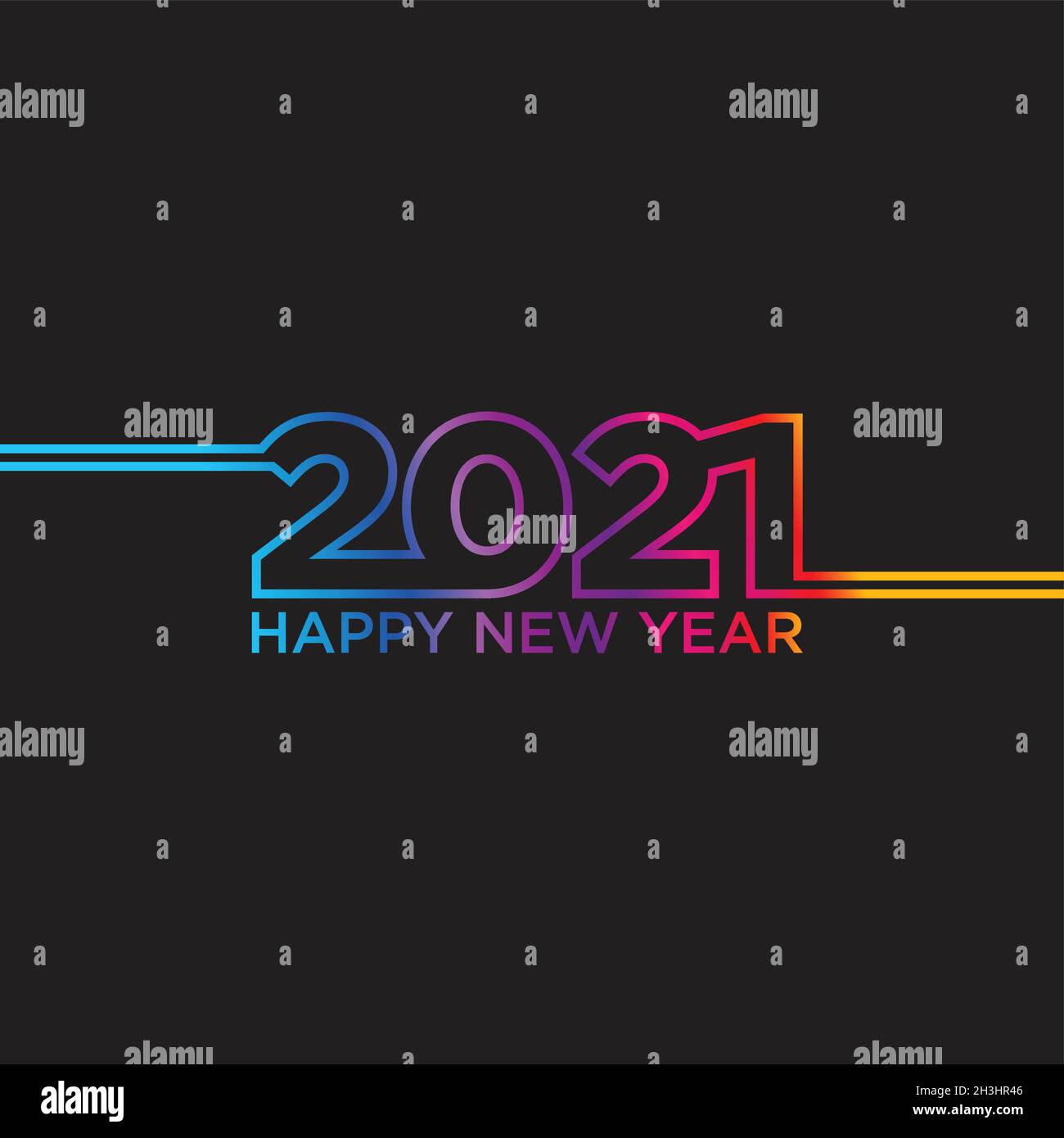 Creative concept of 2021 Happy New Year outline style on the dark background. Design templates with typography 2021 for celebration Stock Vector
