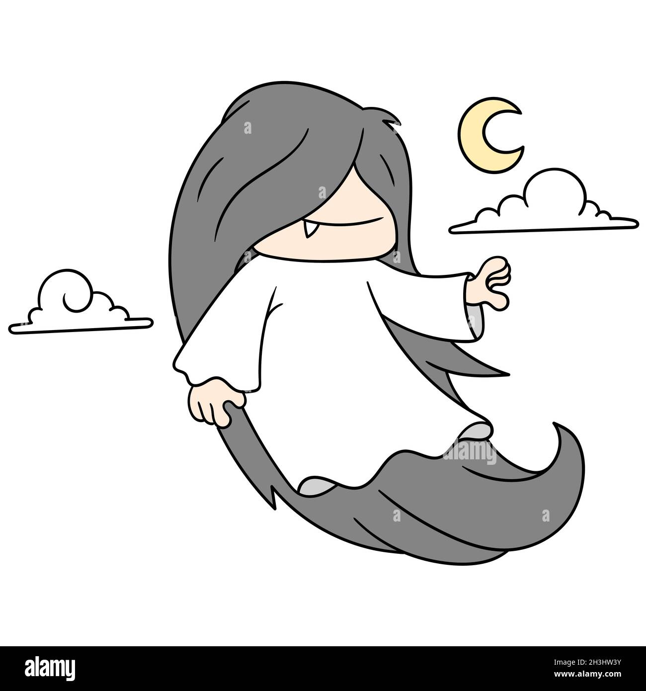 the ghost of sadako with long hair wanders in the middle of the night Stock Vector