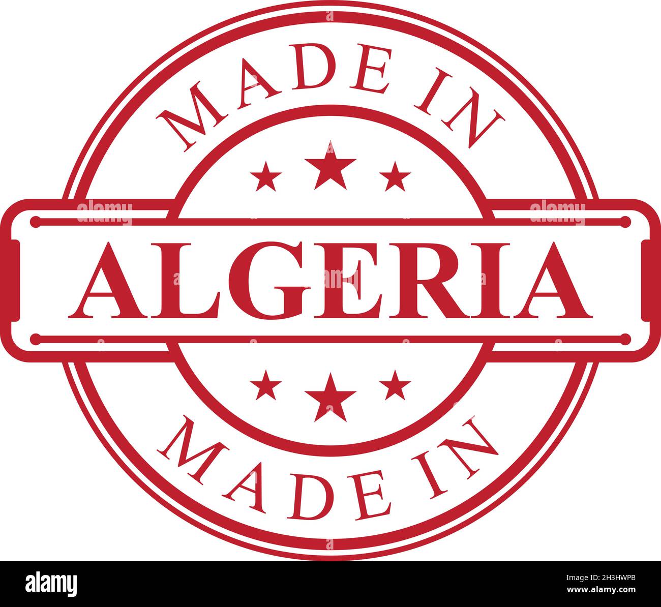 Made in Algeria label icon with red color emblem on the white