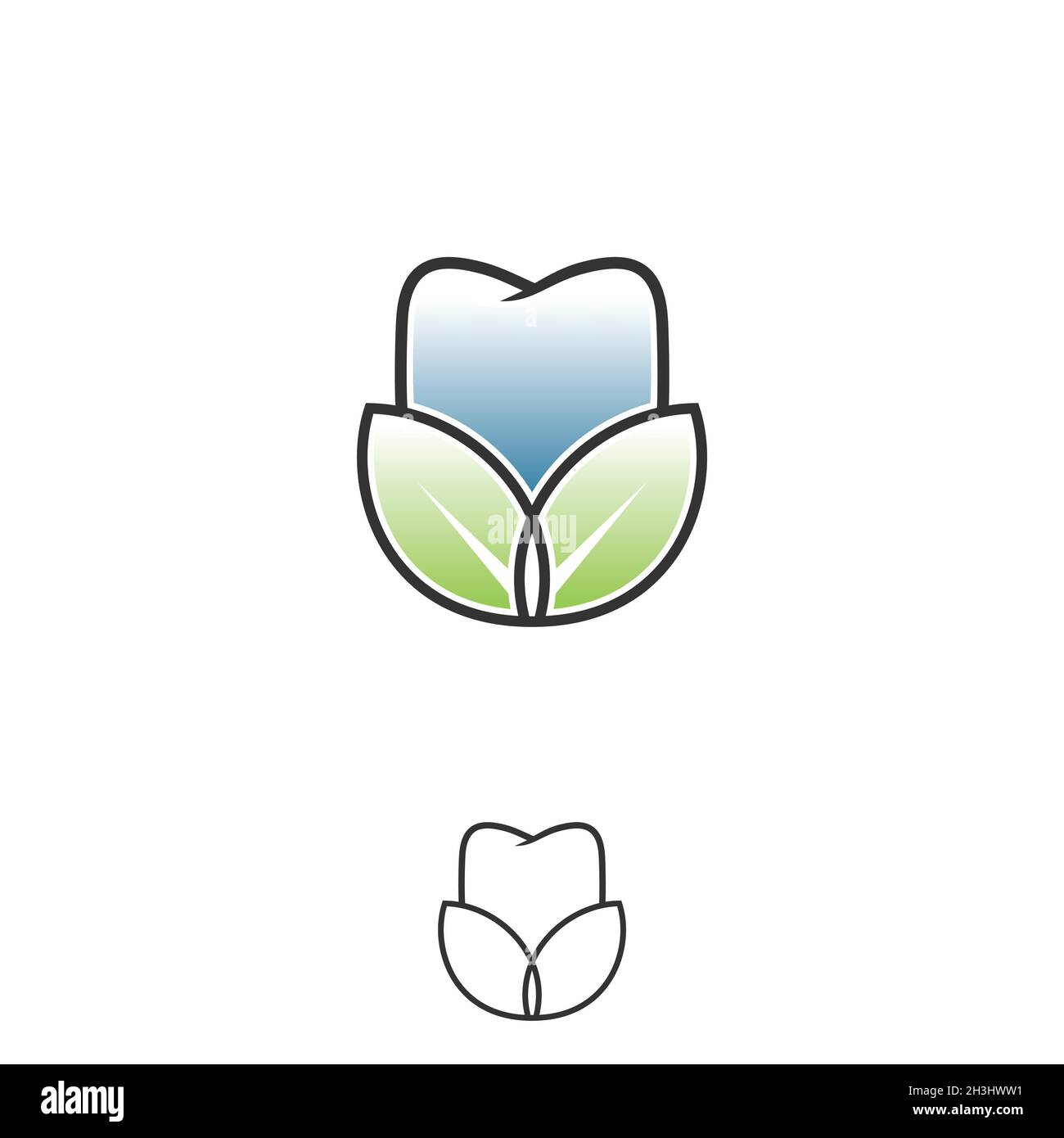 Teeth in outline style with leaf for element design. Vector illustration EPS.8 EPS.10 Stock Vector