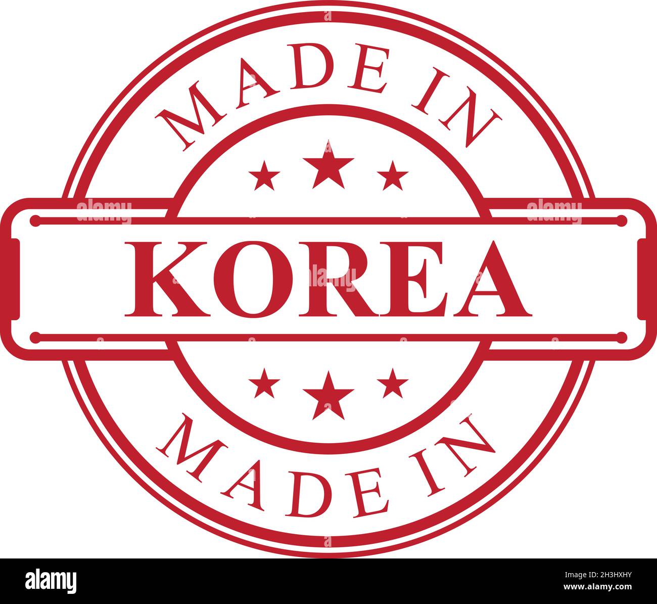 Made in Korea label icon with red color emblem on the white background