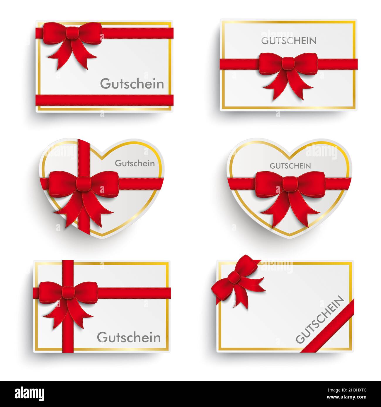 Golden Paper Coupons Set Red Ribbons Stock Photo Alamy