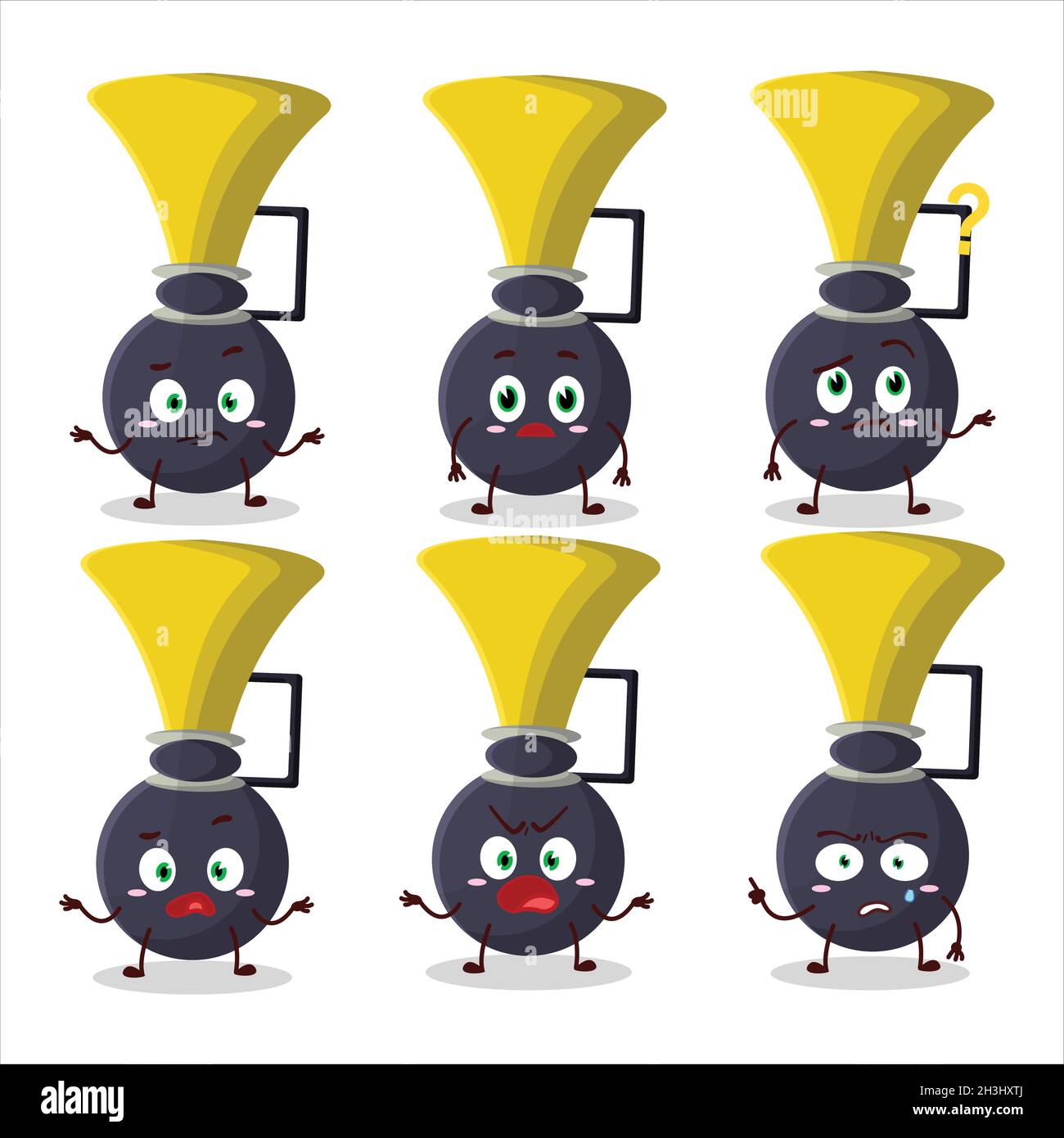 Cartoon character of bicycle air horn with what expression. Vector
