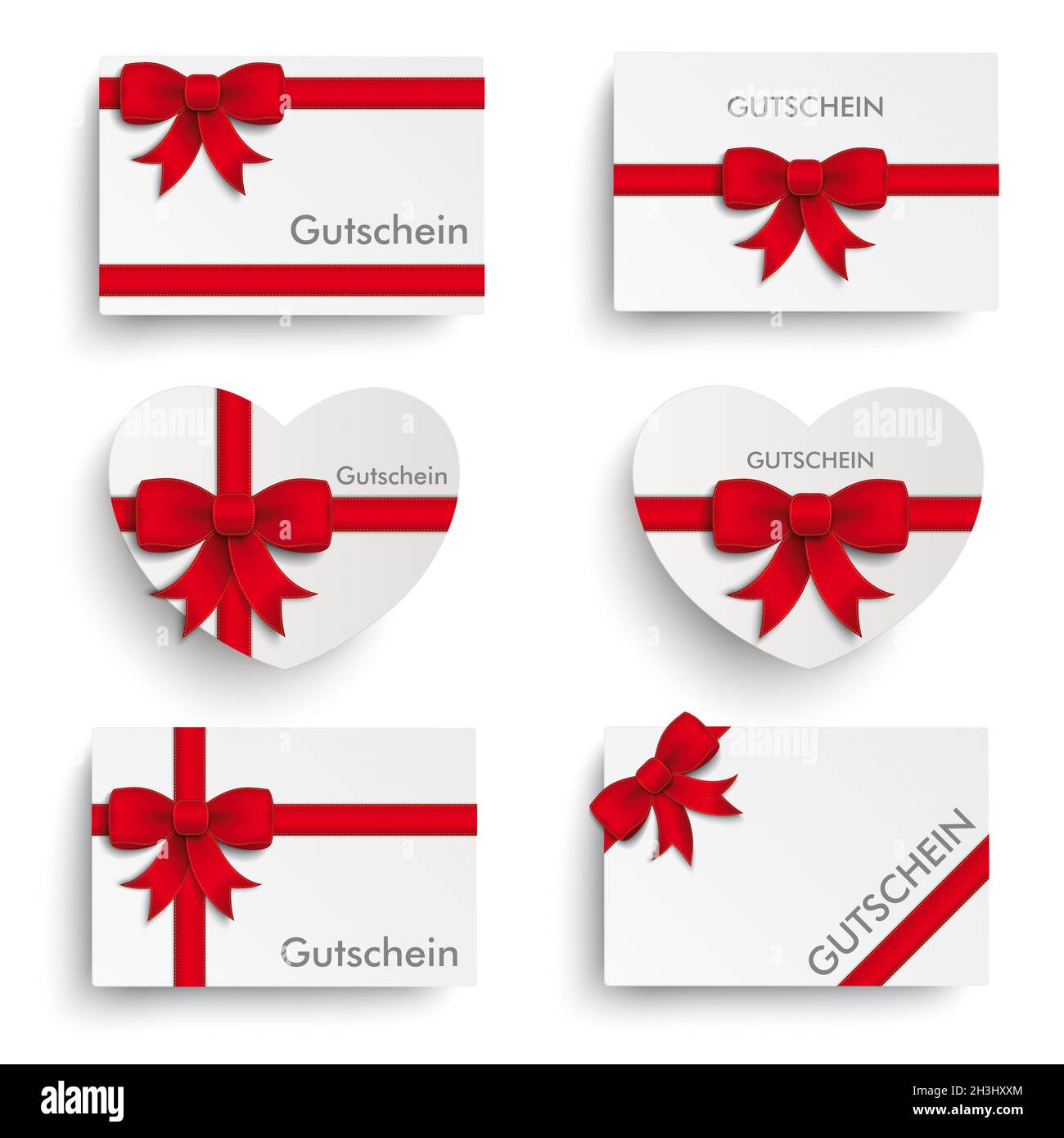 White Paper Coupons Set Red Ribbons Stock Photo - Alamy