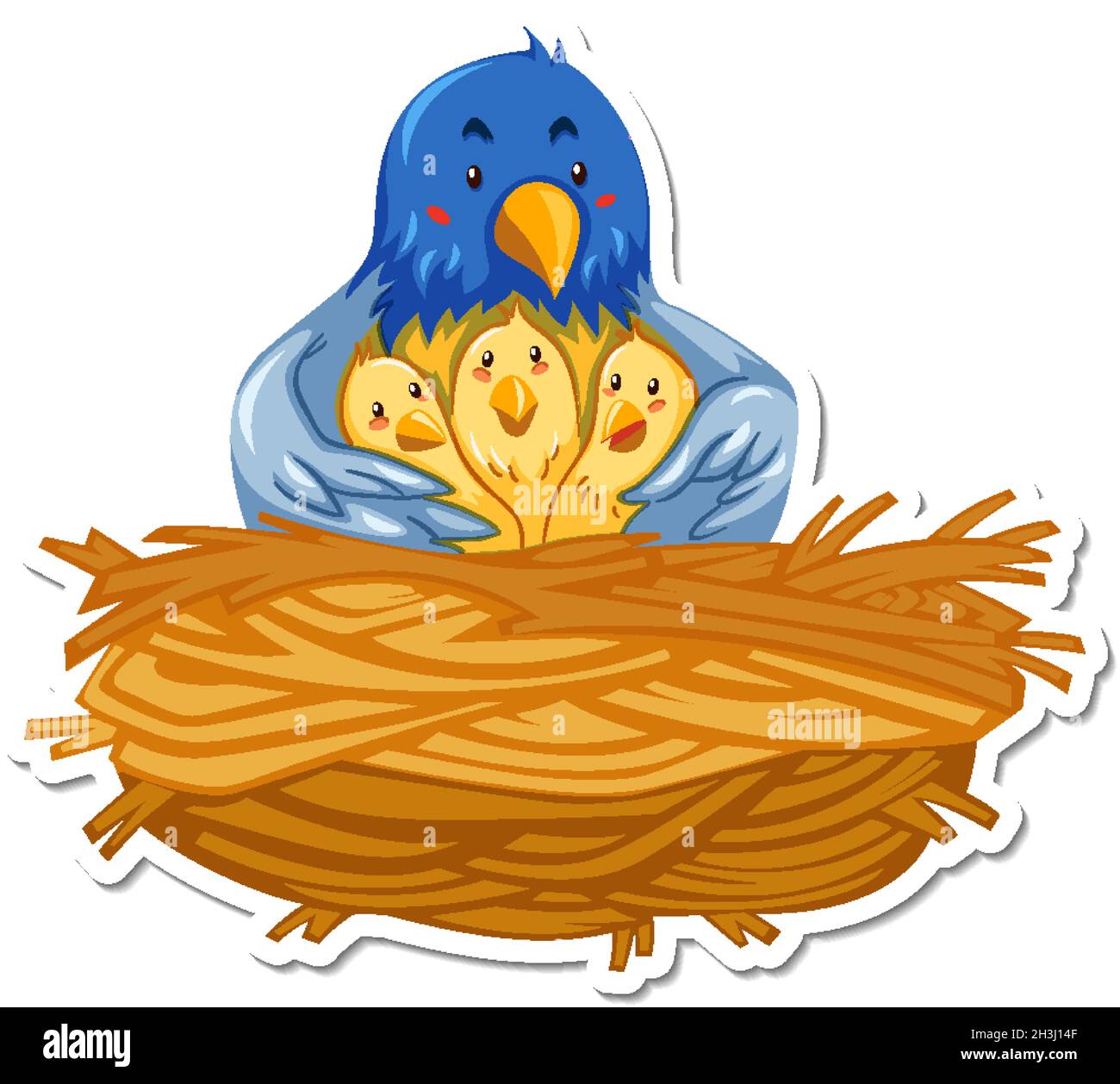 Mother and babies bird in the nest illustration Stock Vector Image ...
