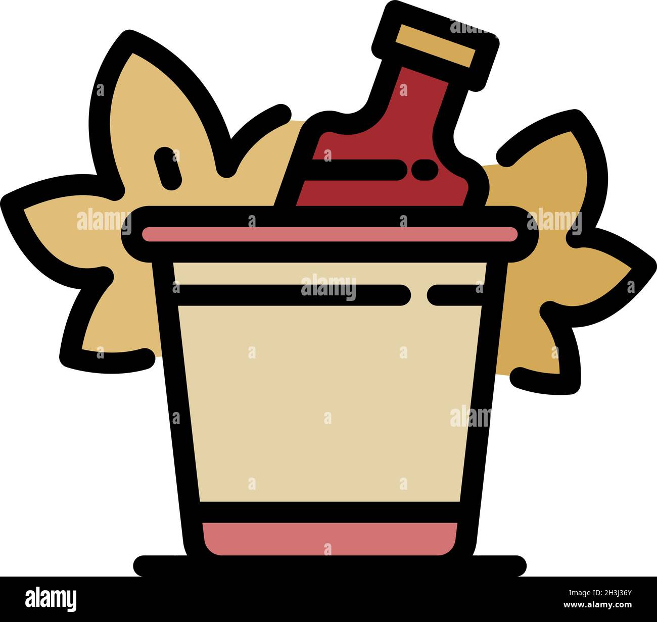 Bottle of wine in a bucket icon. Outline bottle of wine in a bucket vector icon color flat isolated Stock Vector