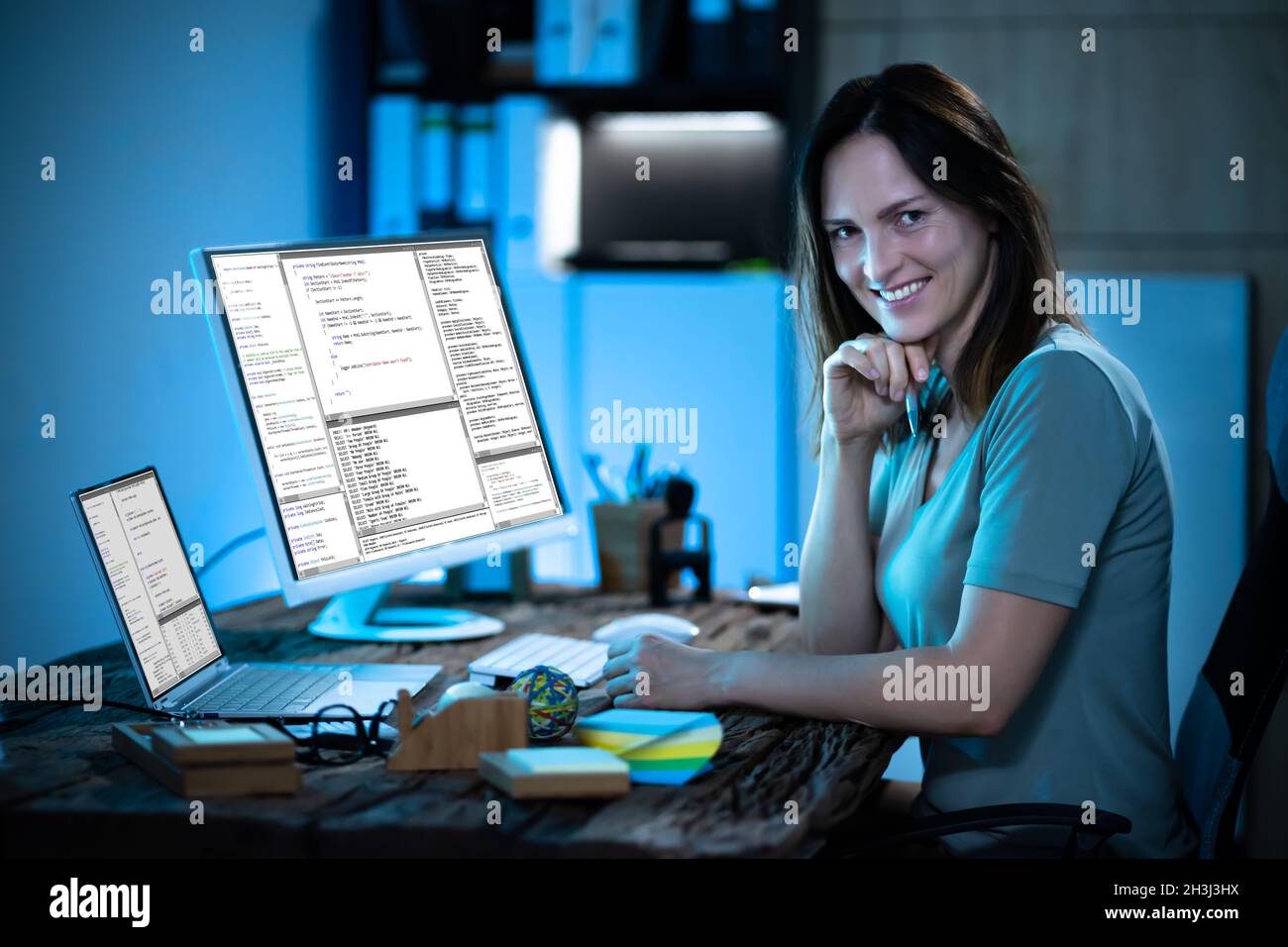 Programmer Woman Coding On Computer. Coder Girl Stock Photo - Alamy