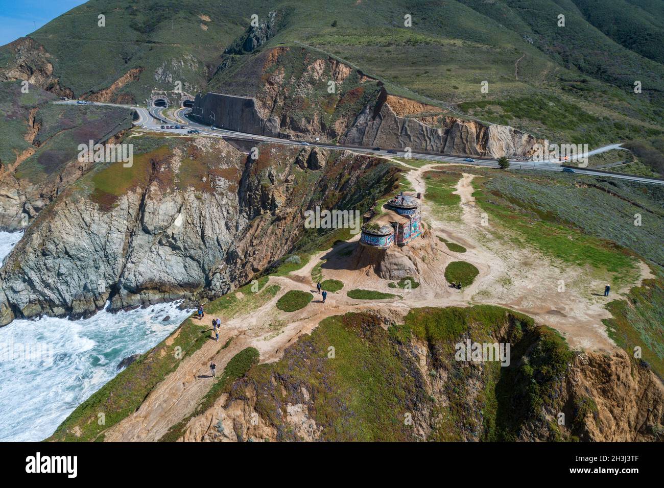 Devil's Slide Bunker in California. Ocean Water and Mountain in ...