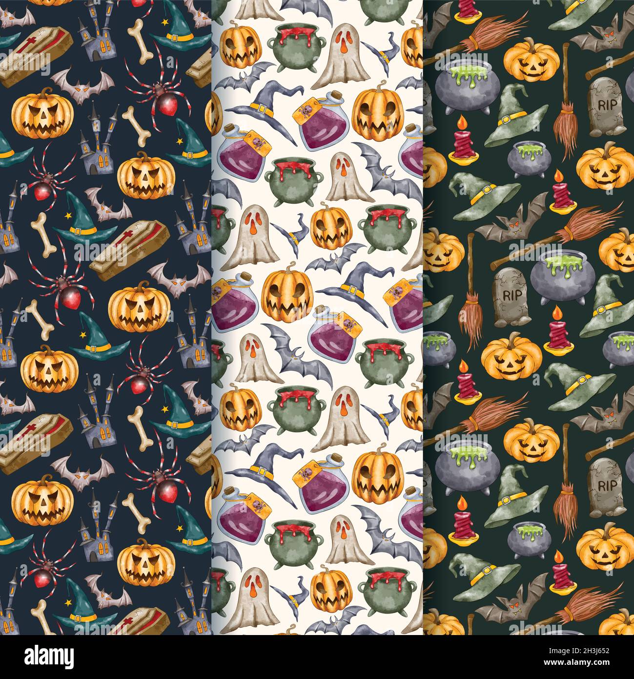 watercolor halloween patterns collection vector design illustration Stock Vector