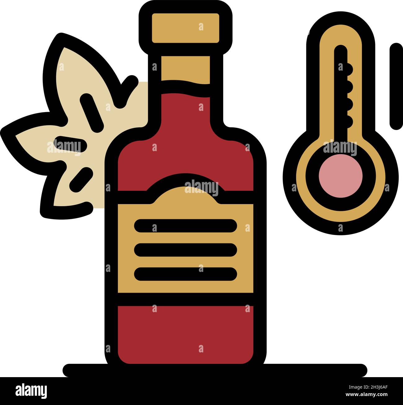 Bottle of wine and thermometer icon. Outline bottle of wine and thermometer vector icon color flat isolated Stock Vector