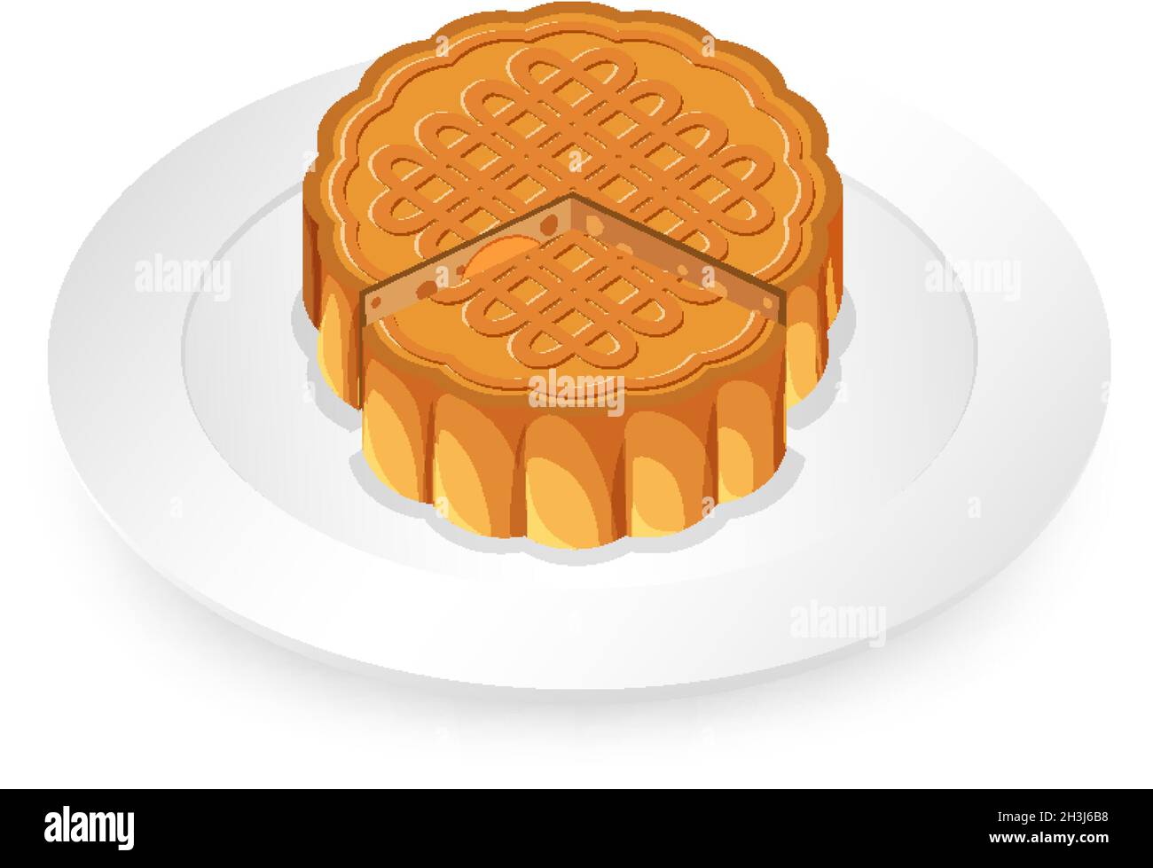 Isolated mooncake on white plate illustration Stock Vector
