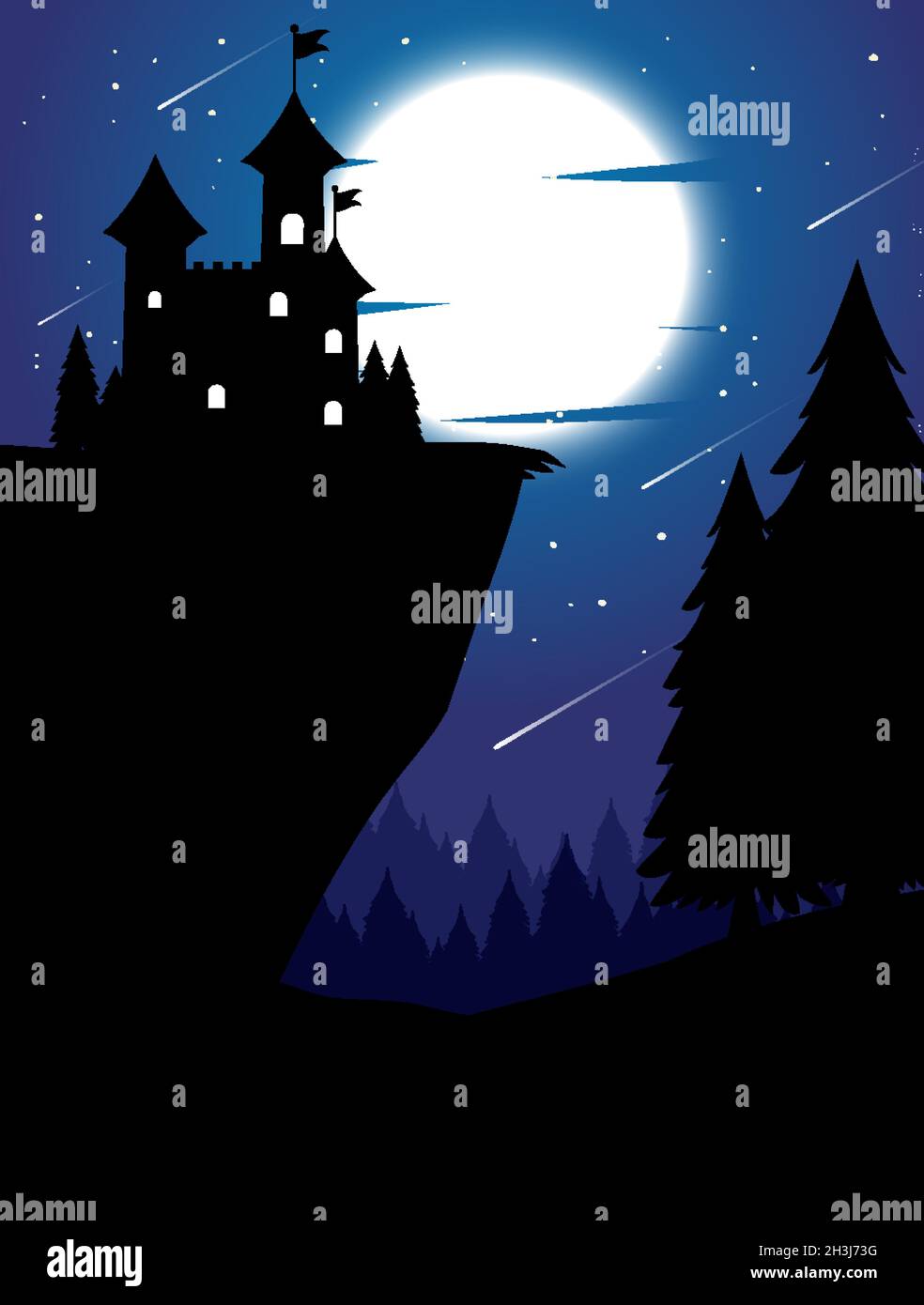 Spooky night background with full moon illustration Stock Vector Image ...