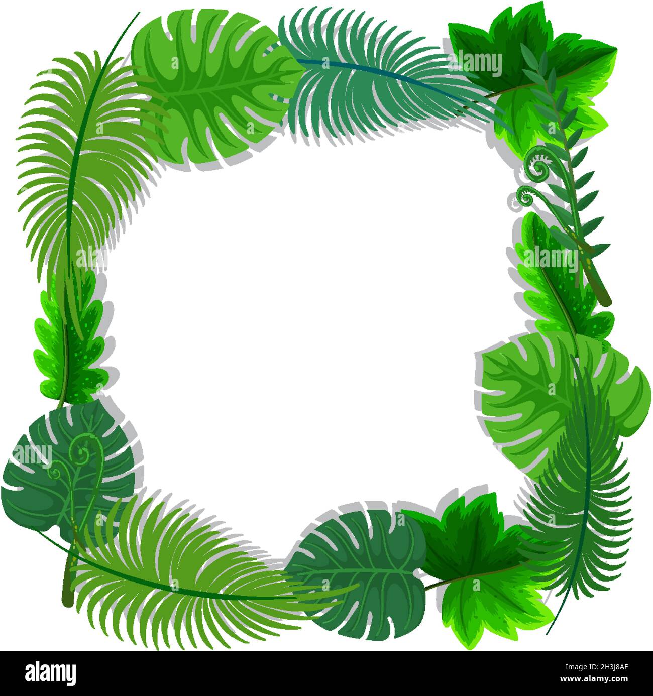 Square frame with tropical green leaves illustration Stock Vector Image ...