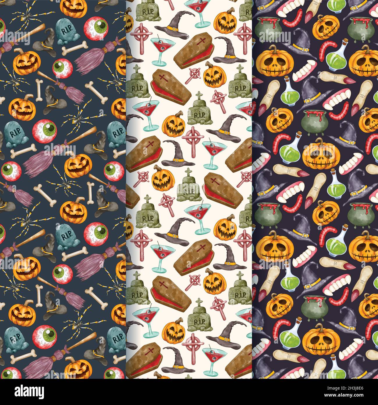 watercolor halloween patterns collection vector design illustration Stock Vector