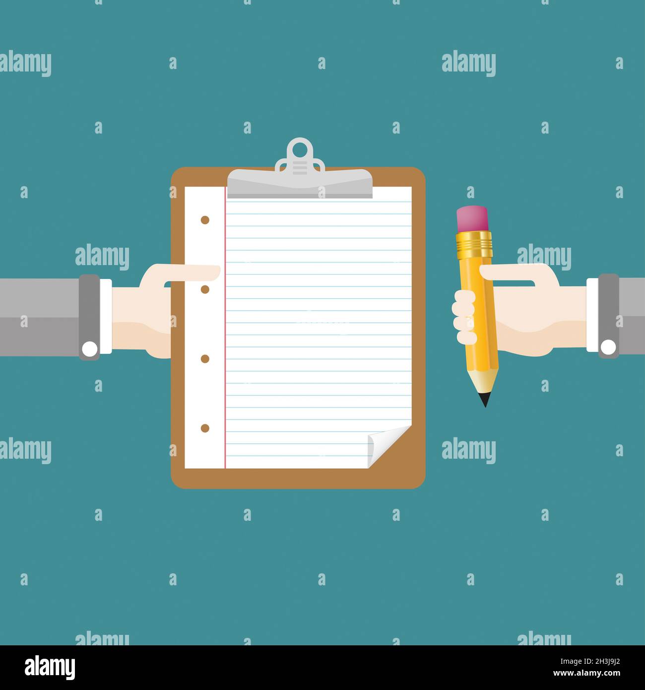 Hands Clipboard Pencil Flat Design Stock Photo Alamy