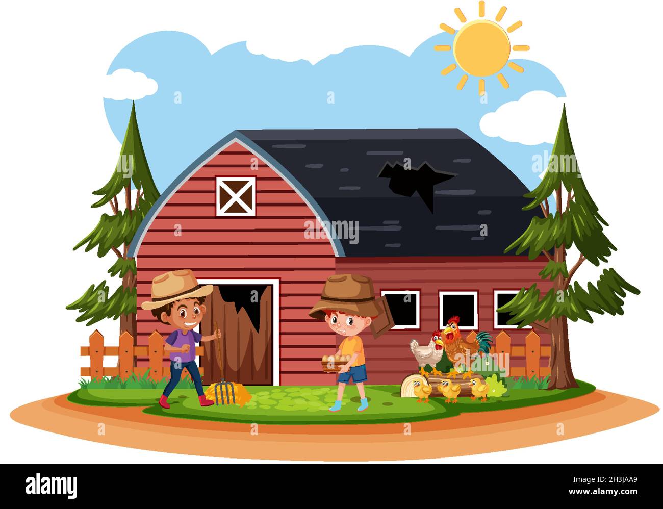Farmer at the rural old farm house illustration Stock Vector Image ...