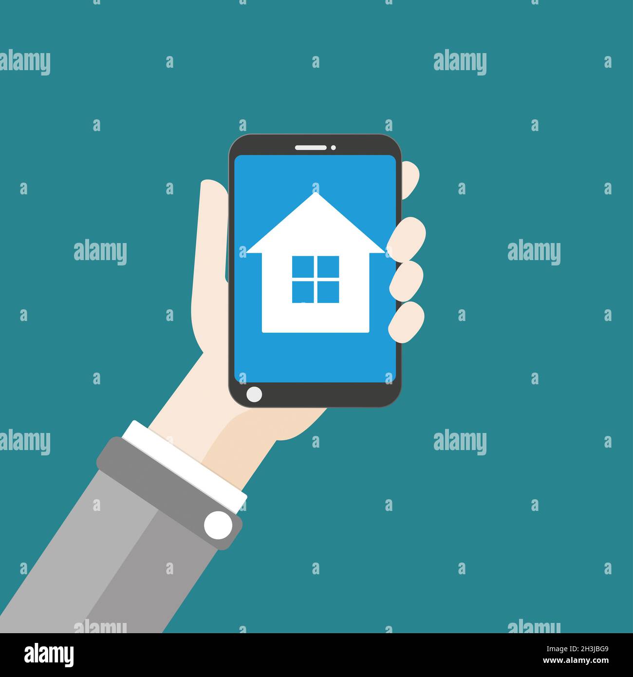 Hand Smartphone House Flat Design Stock Photo - Alamy