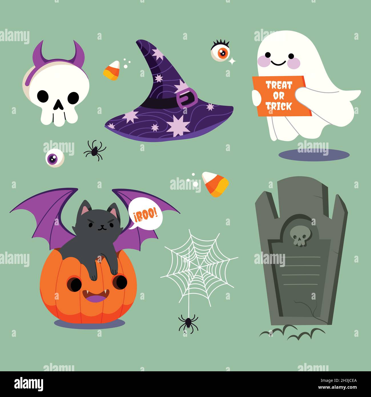 hand drawn flat halloween elements collection vector design ...