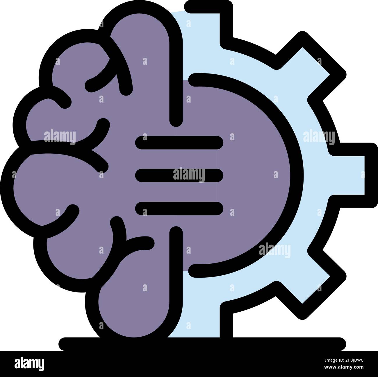 Brain gear wheel icon. Outline brain gear wheel vector icon color flat ...