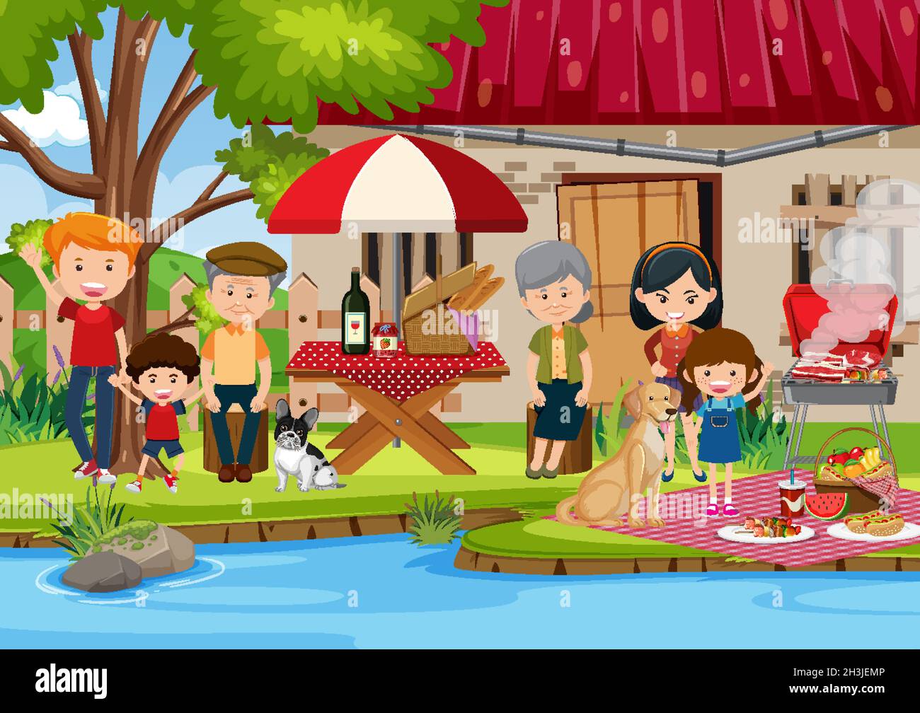 Happy family picnic at the yard illustration Stock Vector Image & Art - Alamy Happy family picnic at the yard illustration Stock Vector Image & Art - Alamy