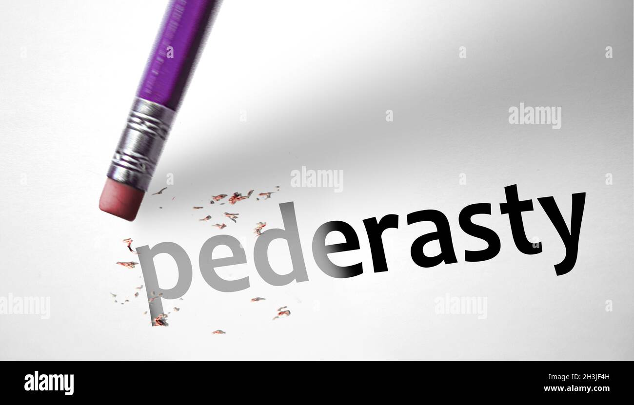 Eraser deleting the word Pederasty Stock Photo