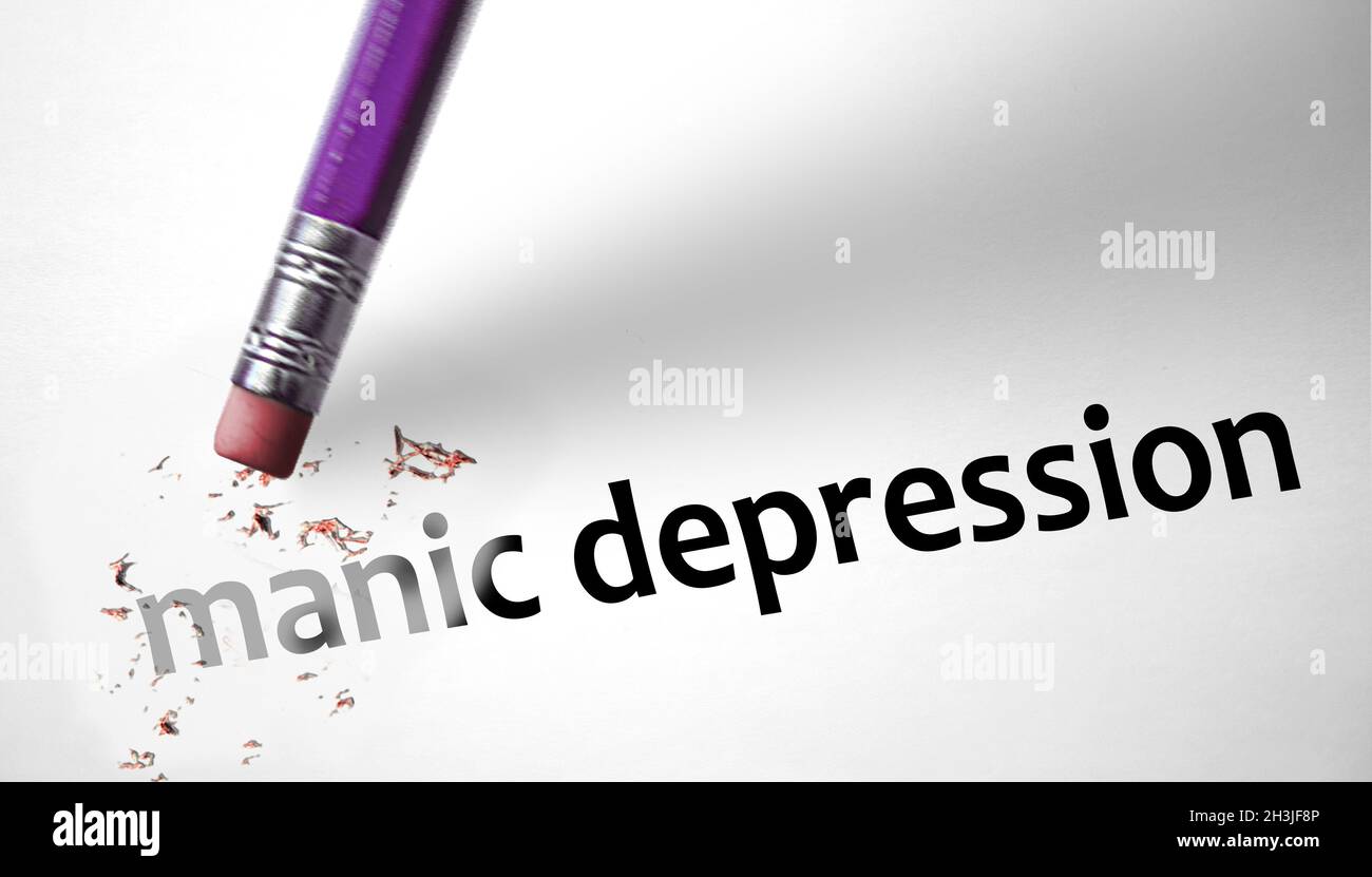 Eraser deleting the concept Manic Depression Stock Photo