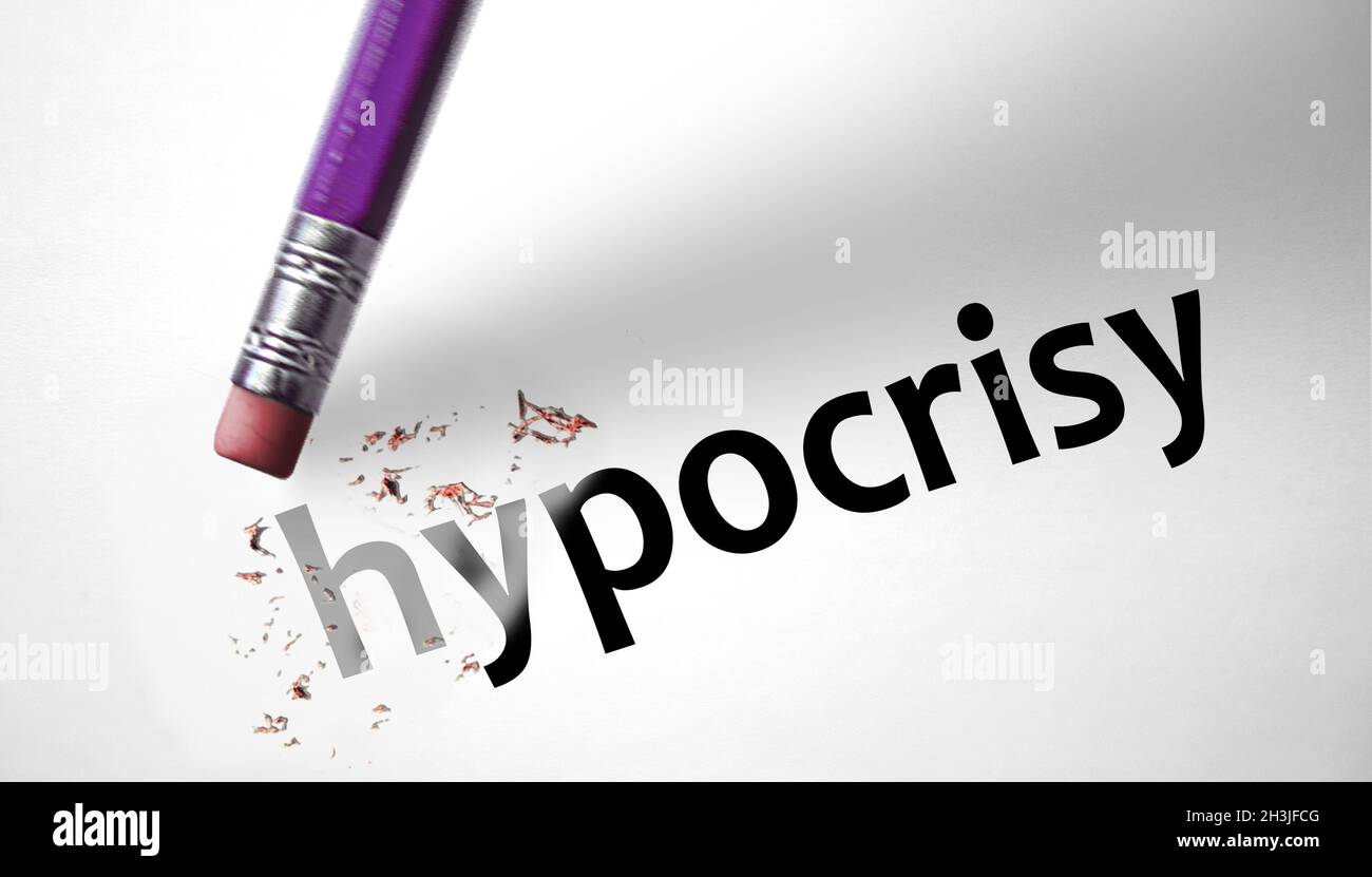Eraser deleting the word Hypocrisy Stock Photo