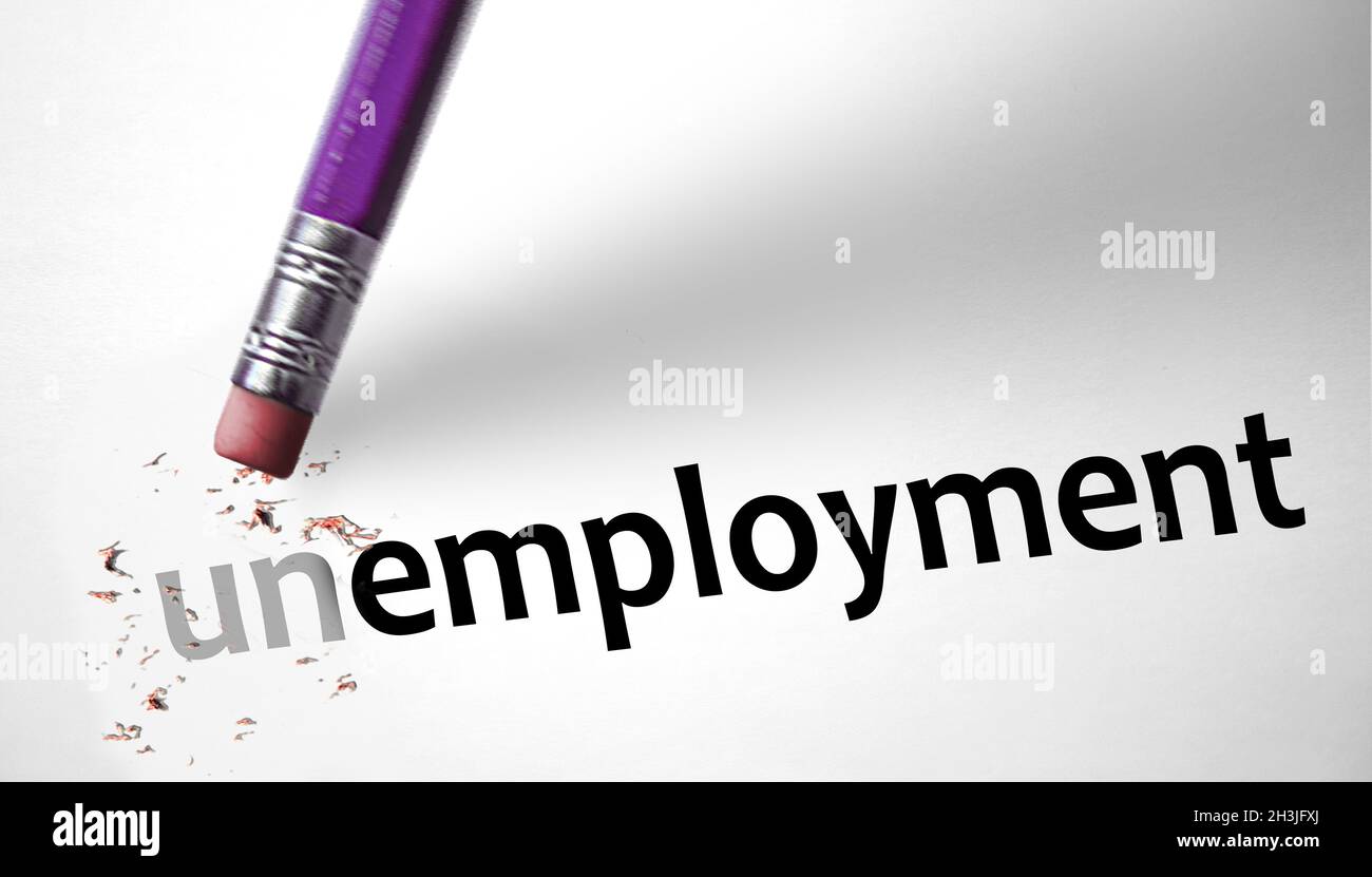 Eraser changing the word Unemployment for Unemployed Stock Photo