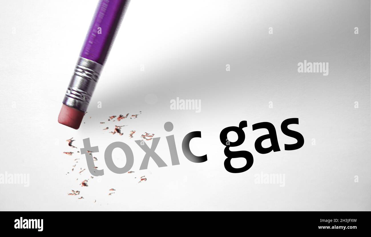 Eraser deleting the concept Toxic Gas Stock Photo