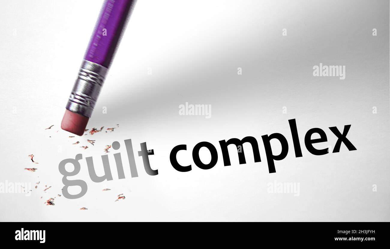 Eraser deleting the concept Guilt Complex Stock Photo