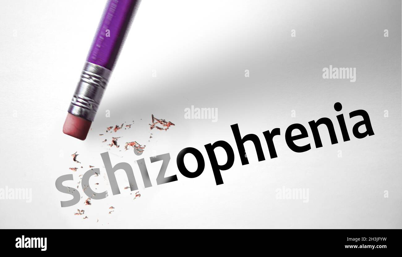 Eraser deleting the word Schizophrenia Stock Photo