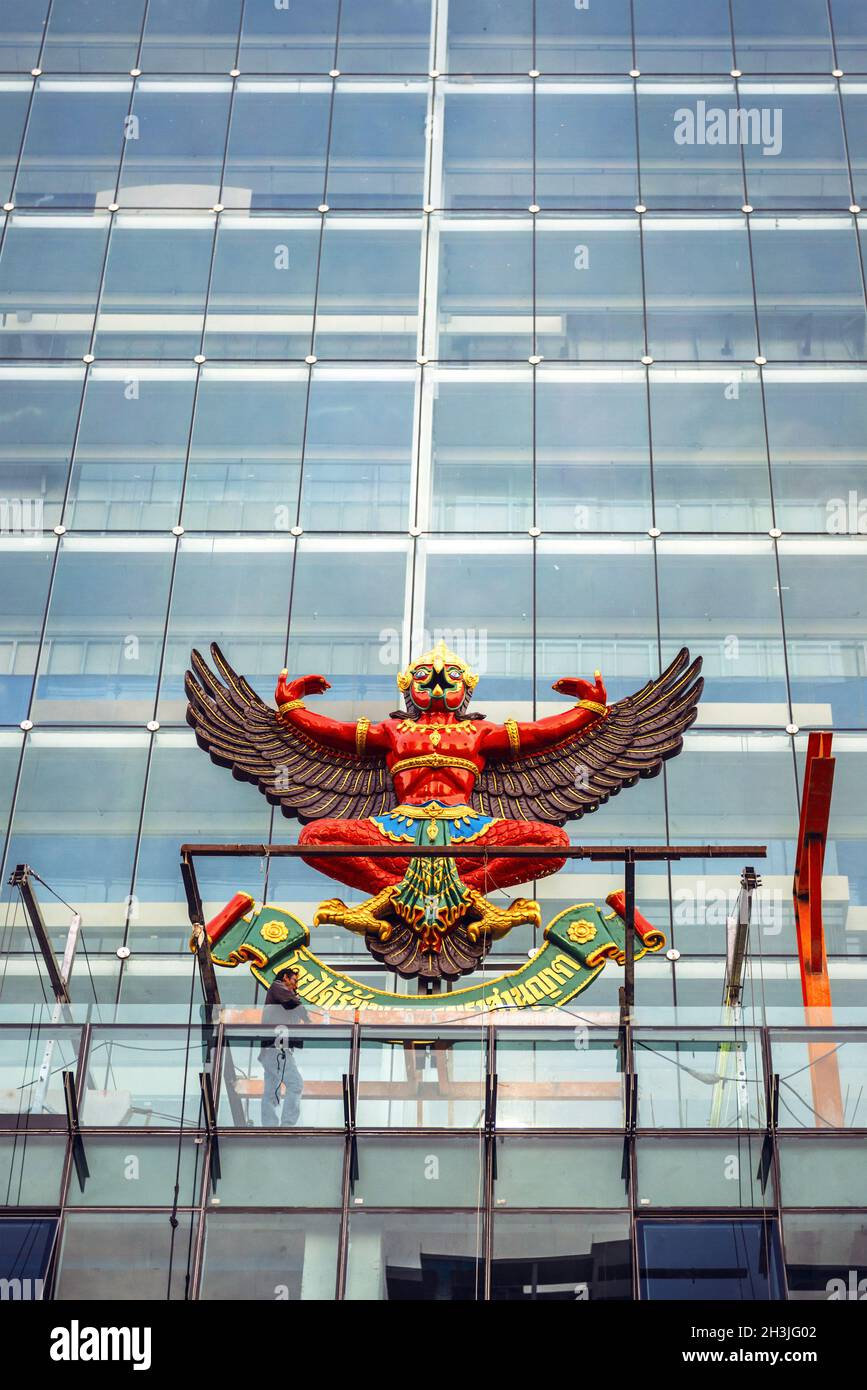BANGKOK, THAILAND - 29 MAY: The national emblem of Thailand in a govermentÂ´s building. It is called the Phra Khrut Pha Garuda a Stock Photo